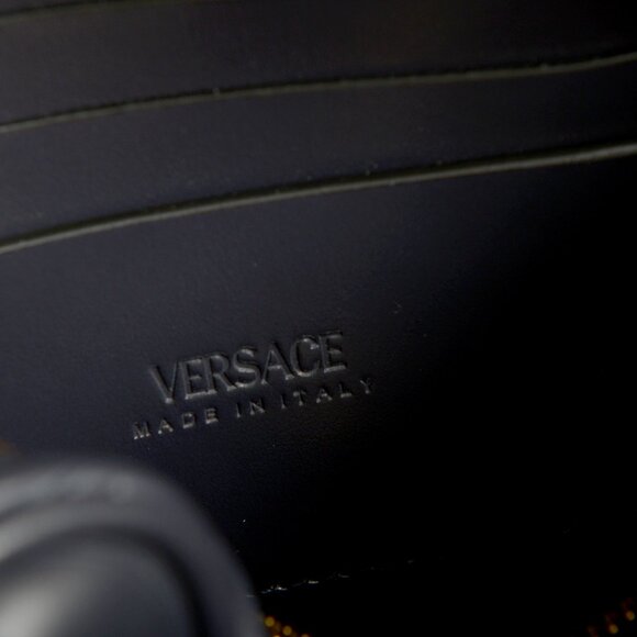 Versace Unisex Navy Blue Barocco Embossing Leather Crossbody Shoulder Bag - Picture 7 of 8